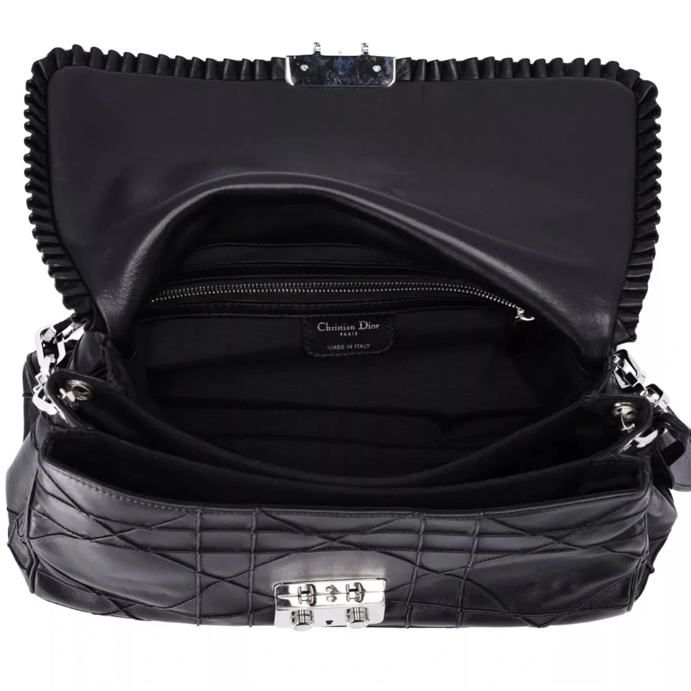 Christian Dior Black Lambskin Leather New Lock Ruffle Flap Shoulder Bag Ruffle - Picture 13 of 15